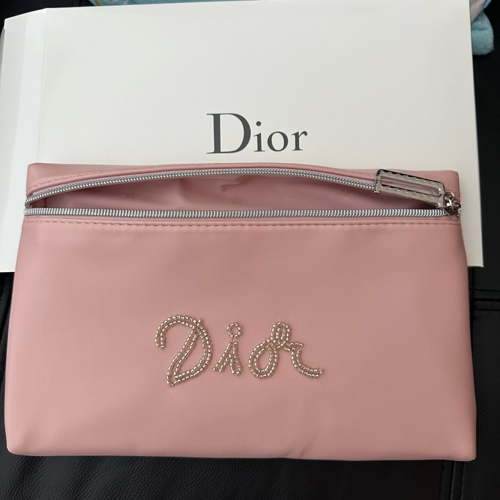 New leather like Dior beauty clutch pale pink 💕